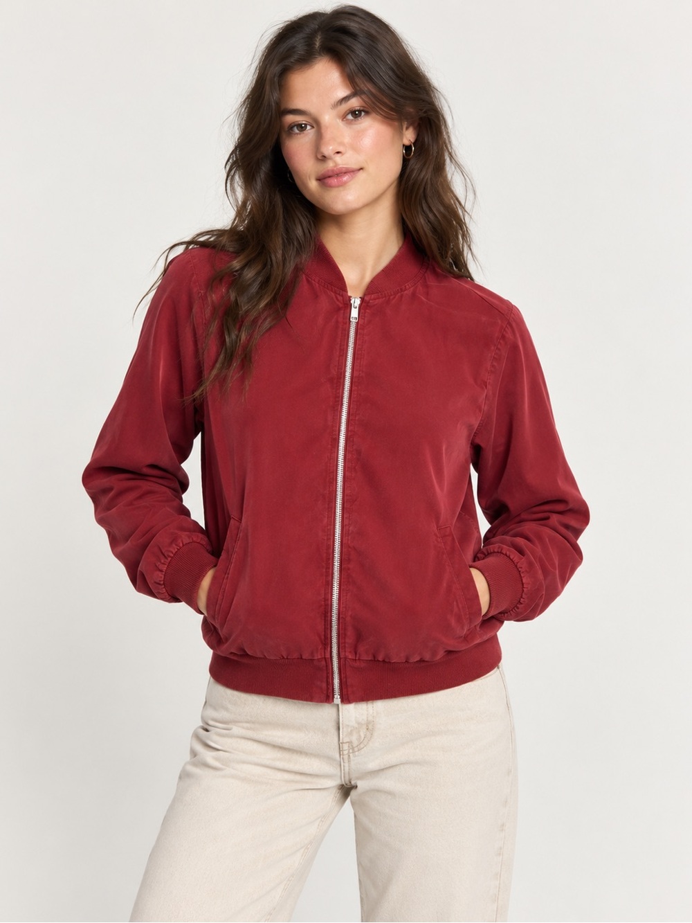 American Apparel Amelia Cabernet Bomber Jacket Made in USA Size S